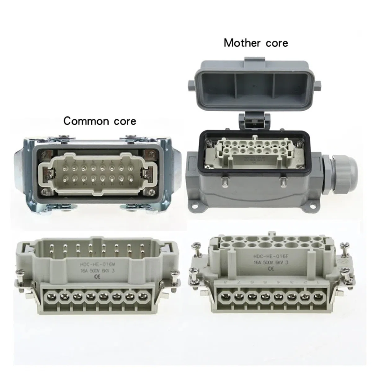 Connecteur rectangulaire robuste HDC-HE-016, 16 broches, prise d'aviation industrielle, 500V, 16a, 1 pièce(16 core top line)