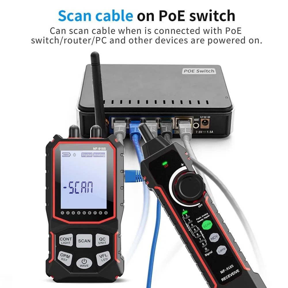 Photometre Fibre Optique, Testeur de câbles réseau, écran LCD, traqueur de câbles, wattmètre optique PoE, localisateur visuel de défauts, outils réseau