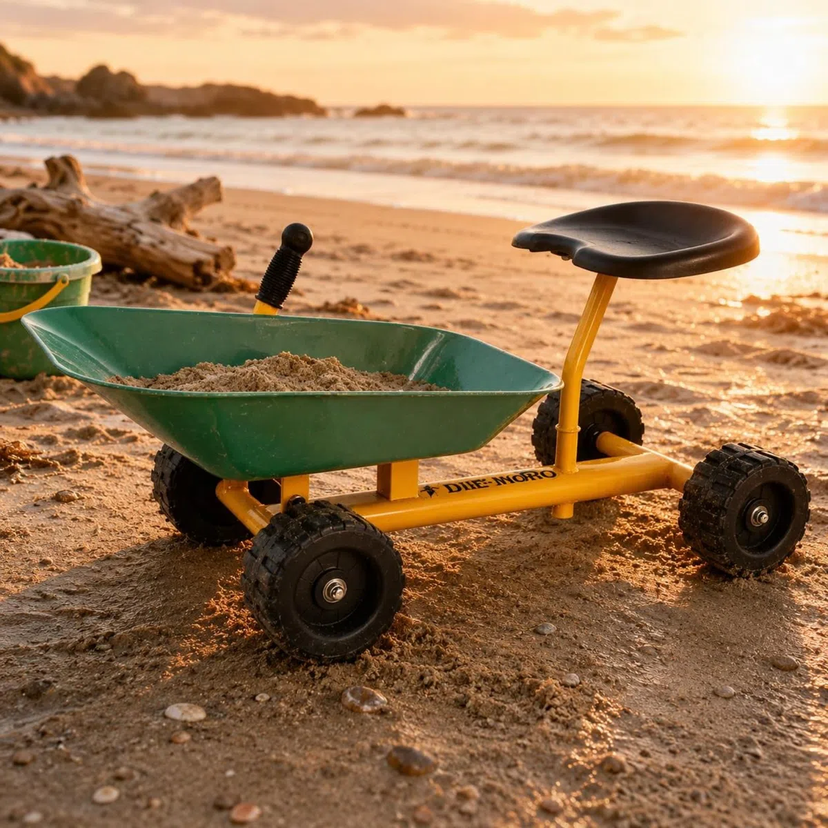 Qianly Véhicule de Chantier Enfant Chariot de Sable Brouette Voiture à Pousser Jouet Extérieur Plateau Type Brouette avec Siège Moulé Cadre Tube Roues, Rouge