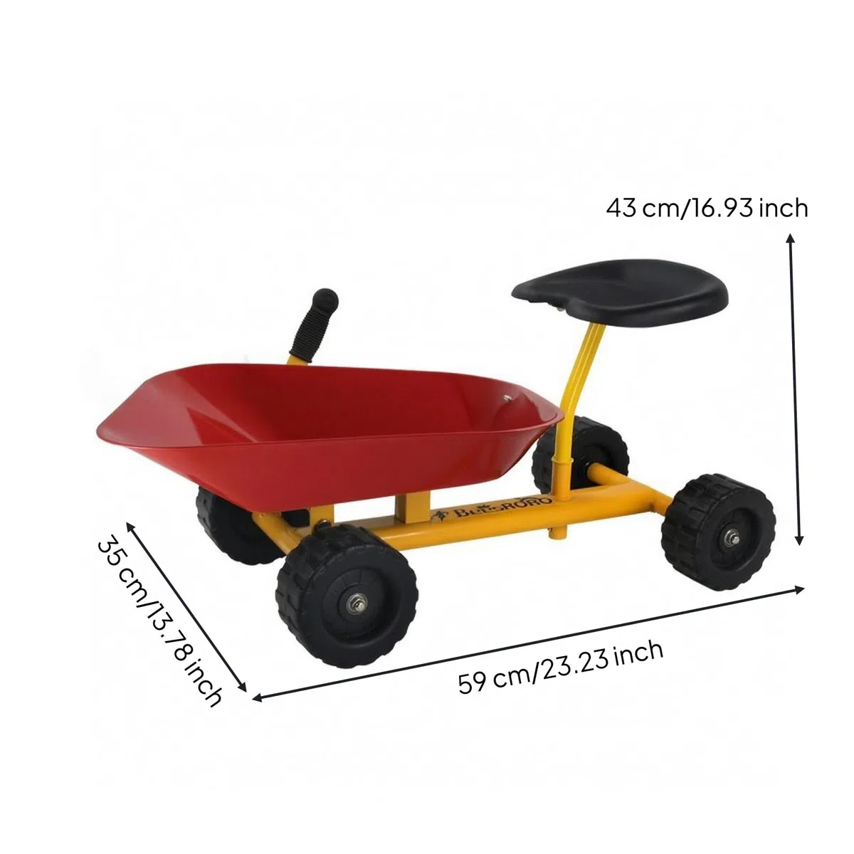 Qianly Véhicule de Chantier Enfant Chariot de Sable Brouette Voiture à Pousser Jouet Extérieur Plateau Type Brouette avec Siège Moulé Cadre Tube Roues, Rouge