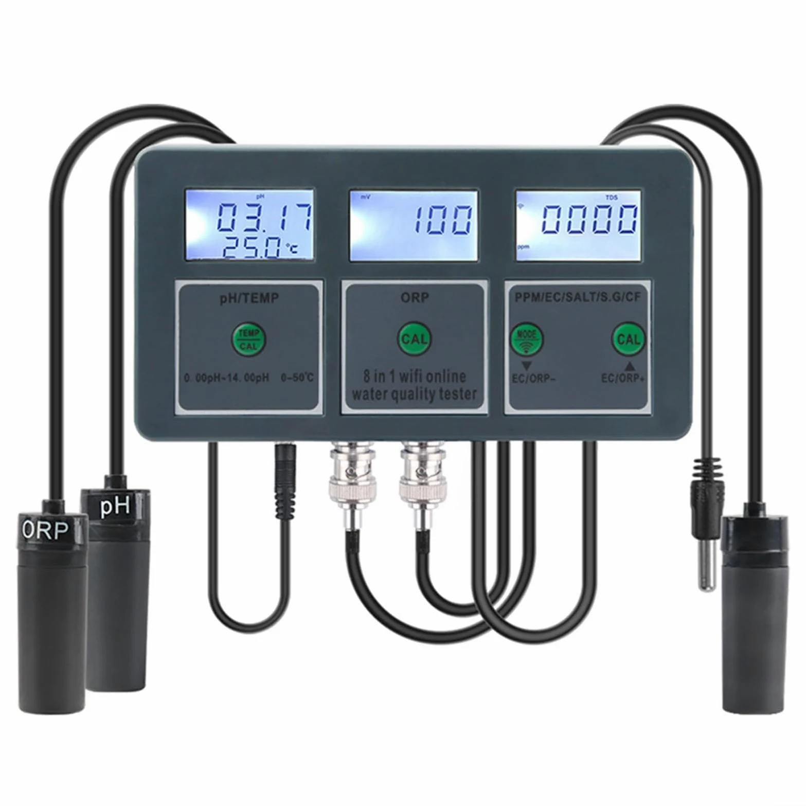 Testeur Intelligent de Qualité de l'eau, 8 en 1 WiFi Numérique PH mètre & Enregistreur de Données pour Aquarium, ORP, TDS, EC, SEL, S. G, Temp, CF, Testeur de Qualité de l'eau