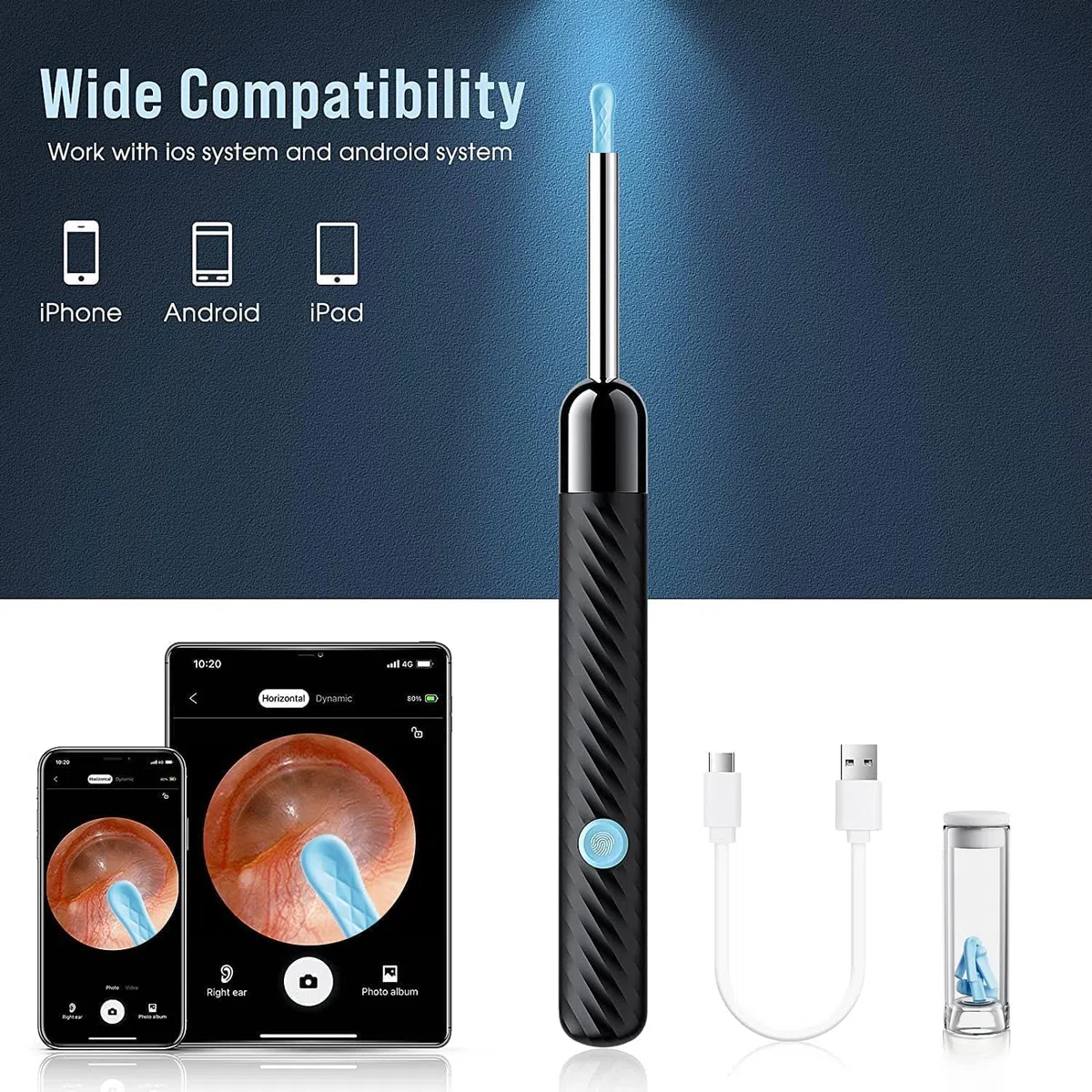 AOPICK Otoscope Oreille 1080P HD Camera, 3,5mm Caméra Nettoyeur Oreille WiFi avec 6 Lumières LED, IP67 Étanche, Cure Oreille Pour Enlèvement Cérumen, Compatible iPhone, iPad, Android