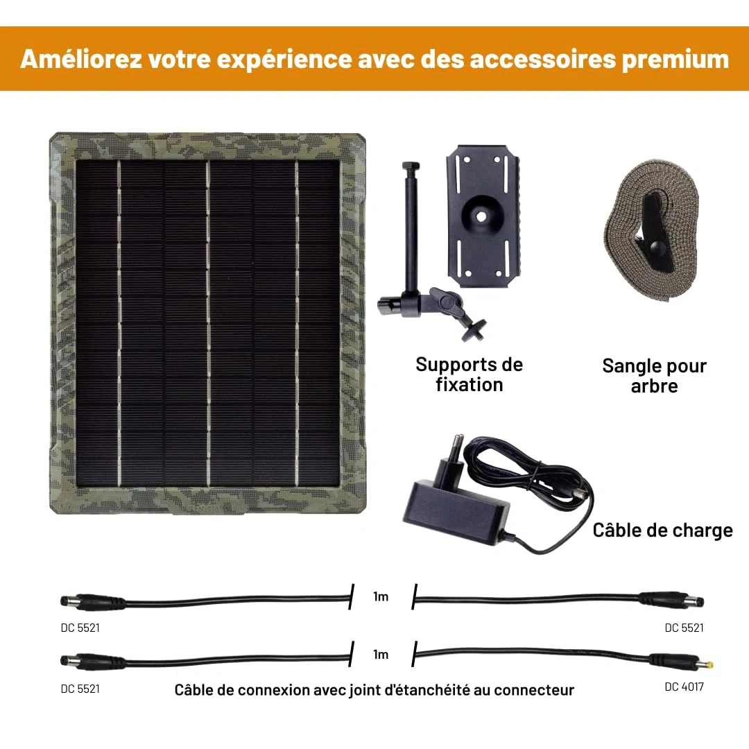 ICUserver ICUsun Panneau Solaire pour caméras de surveillance de la faune - 5,4 Watts - sécurisé et résistant aux intempéries - inclus chargeur