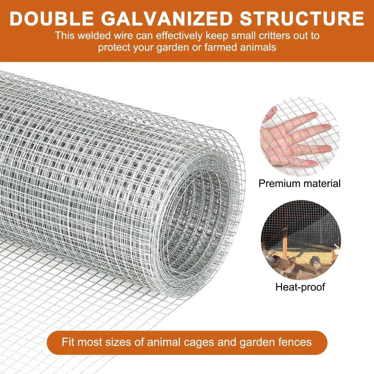 Grillage galvanisé à chaud de 61 cm x 15,2 m - Grillage de soudure 19GA - Clôture d'élevage d'extérieur - Clôture de volaille - Clôture de jardin