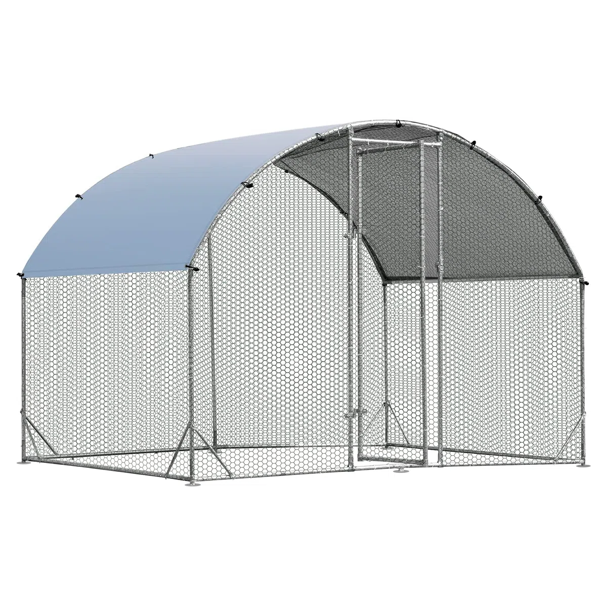 GYMAX Enclos Poulailler en Métal 2,8x1,9x2m, Parc Grillagé avec Protection Solaire et Housse Imperméable, Piquets de Sol, Abri pour Élévage de Volaille Lapins Canards, pour l'Extérieur, Ferme