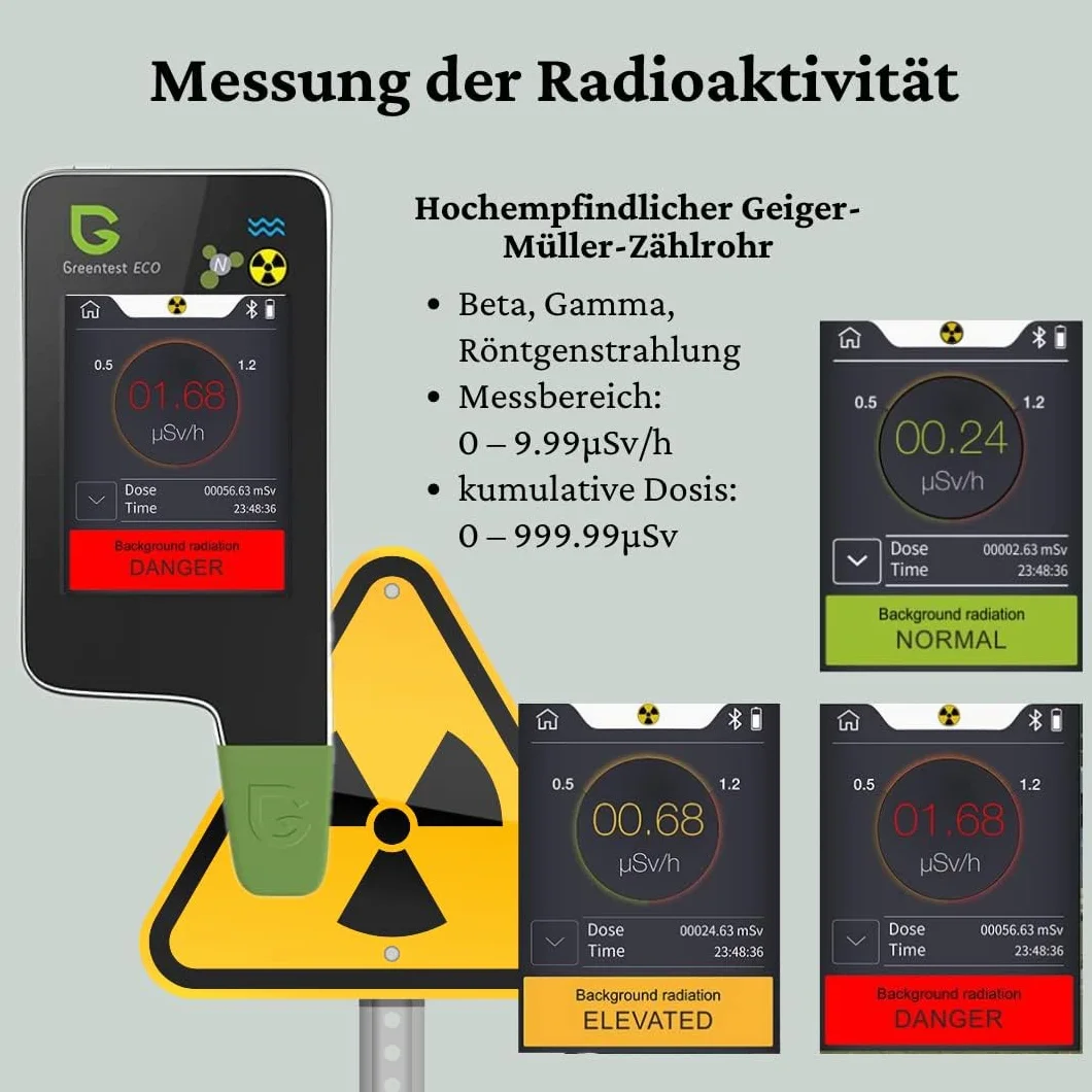 Greentest Eco 5 Testeur numérique de nitrate alimentaire 6 en 1, détecteur de rayonnement, compteur Geiger, compteur de qualité de l'eau, dureté TDS PPM, analyseur dosimètre pour légumes, fruits