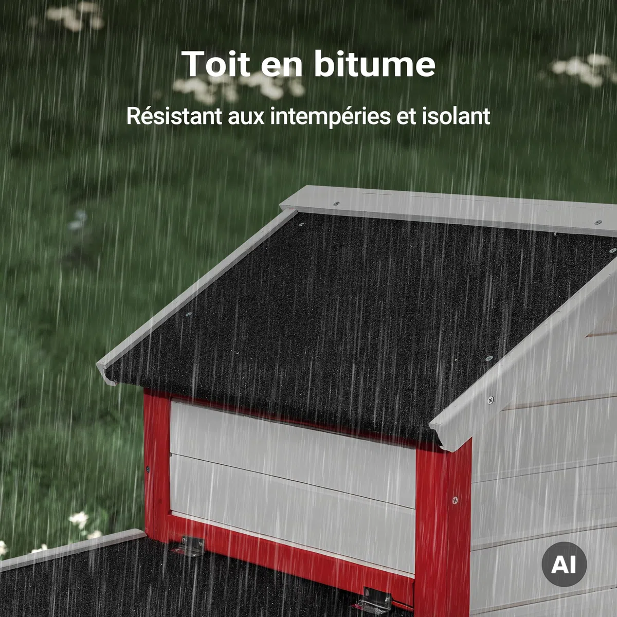 Wiltec Poulailler avec Nichoir, Enclos & Pondoir – 1155 x 520 mm – en Bois Sapin – Toit bitumé – avec Grillage et Bac à crottes – Maison pour Petits Animaux, Poules, volaille Clapier