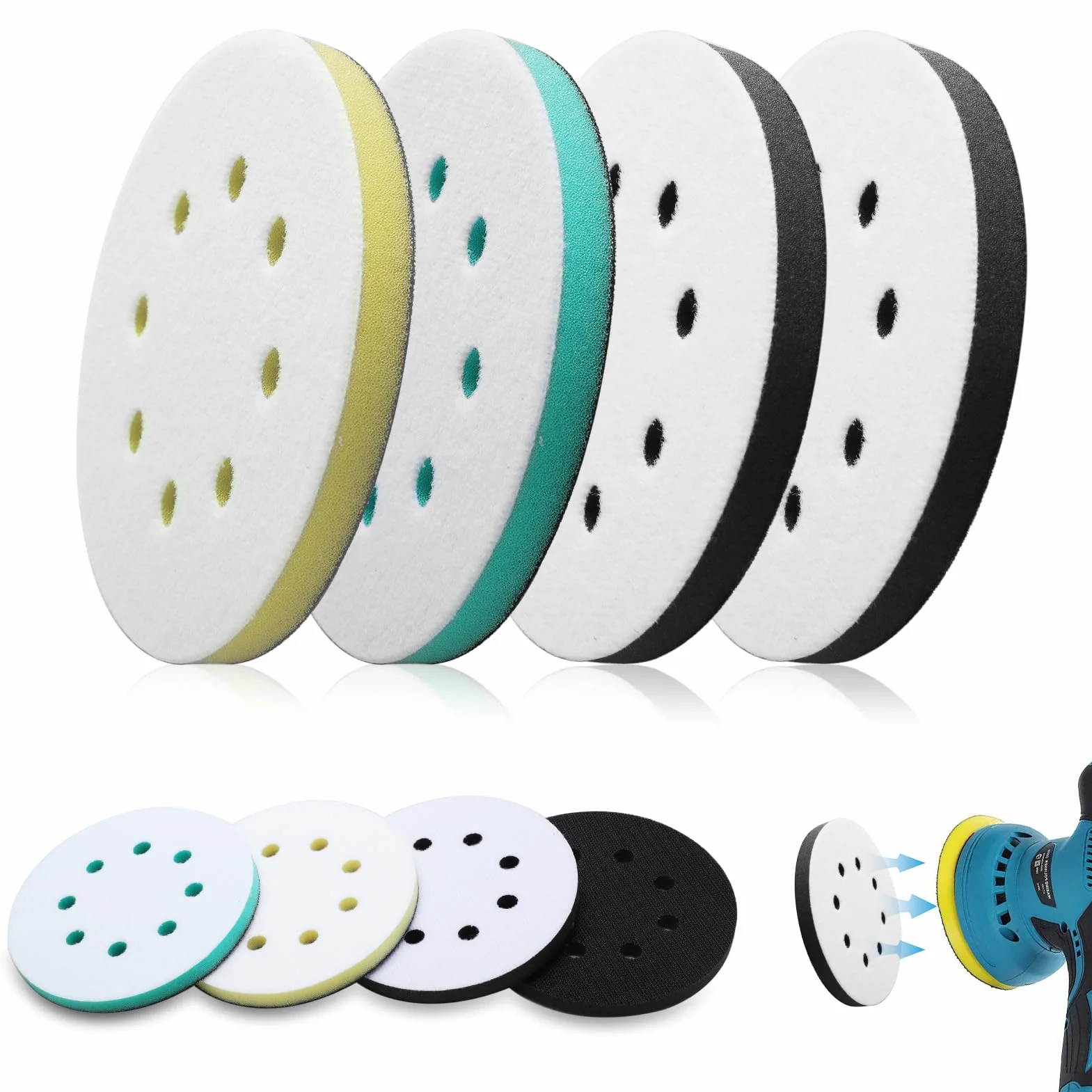 4 Pièces 125mm Tampon de Ponçage Souple Tampon d'Interface Ponceuse, Plateau de Poncage 8 Trous Tampon Interface en Éponge en Mousse Patin de Remplacement pour Ponceuse