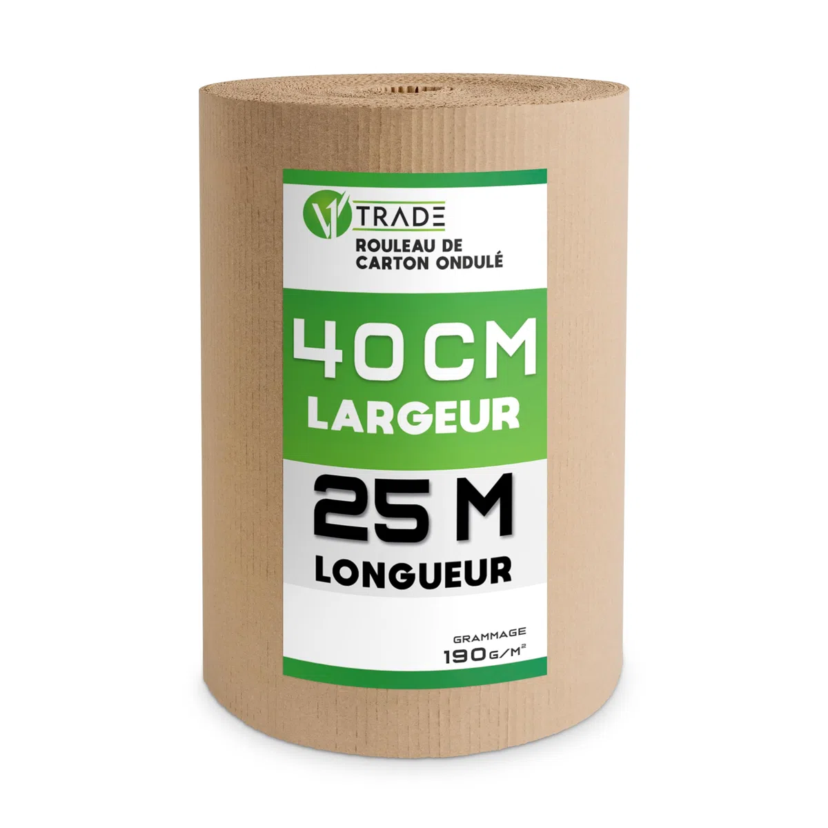 V1 TRADE Rouleau de carton ondulé - 40 cm x 25 m - 190 g/m² - Matériau d'emballage pour une expédition et un stockage sûrs - Respectueux de l'environnement et recyclable