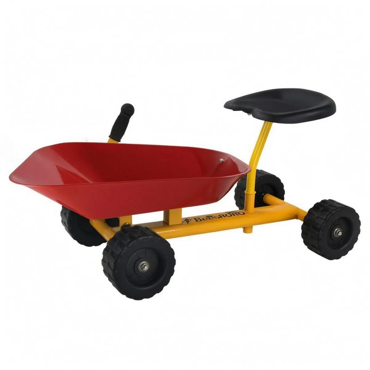 Qianly Véhicule de Chantier Enfant Chariot de Sable Brouette Voiture à Pousser Jouet Extérieur Plateau Type Brouette avec Siège Moulé Cadre Tube Roues, Rouge