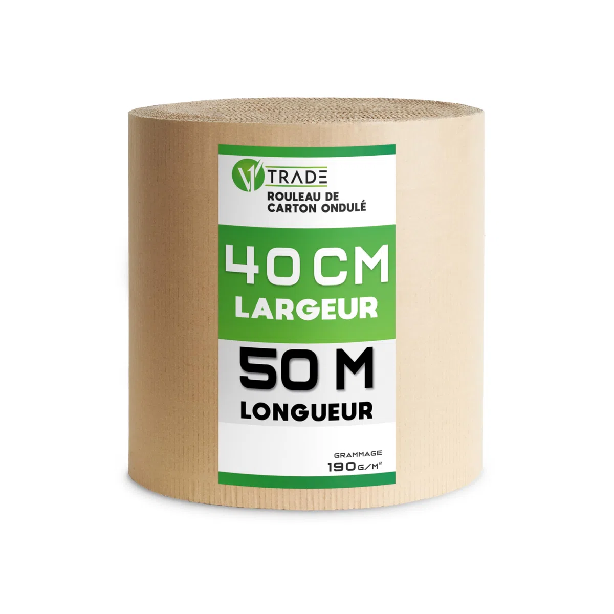 V1 TRADE Rouleau de carton ondulé 40 cm x 50 m - Carton ondulé 190 g/m² - Matériau d'emballage pour une expédition et un stockage sûrs - Respectueux de l'environnement et recyclable