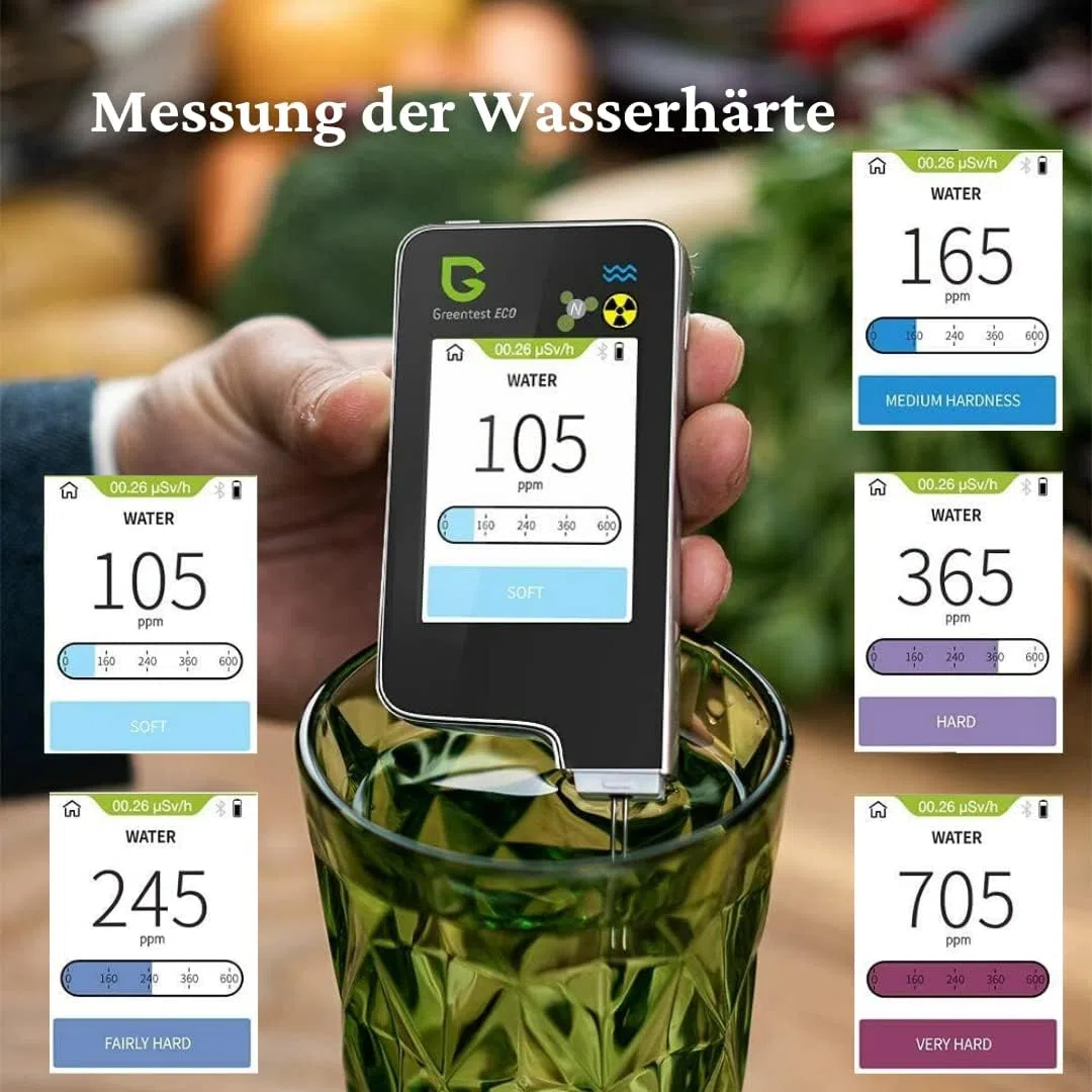 Greentest Eco 5 Testeur numérique de nitrate alimentaire 6 en 1, détecteur de rayonnement, compteur Geiger, compteur de qualité de l'eau, dureté TDS PPM, analyseur dosimètre pour légumes, fruits