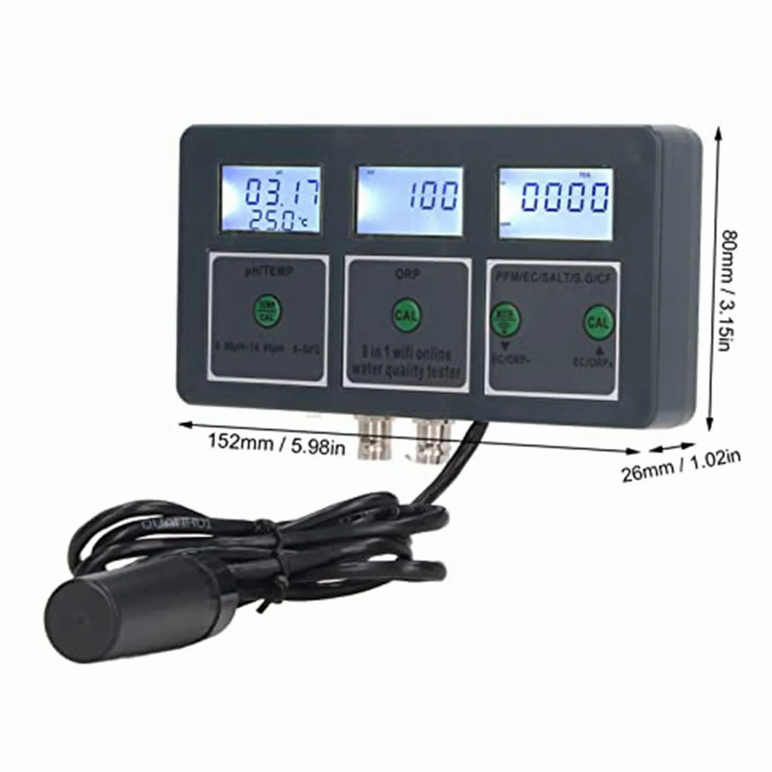 Testeur Intelligent de Qualité de l'eau, 8 en 1 WiFi Numérique PH mètre & Enregistreur de Données pour Aquarium, ORP, TDS, EC, SEL, S. G, Temp, CF, Testeur de Qualité de l'eau