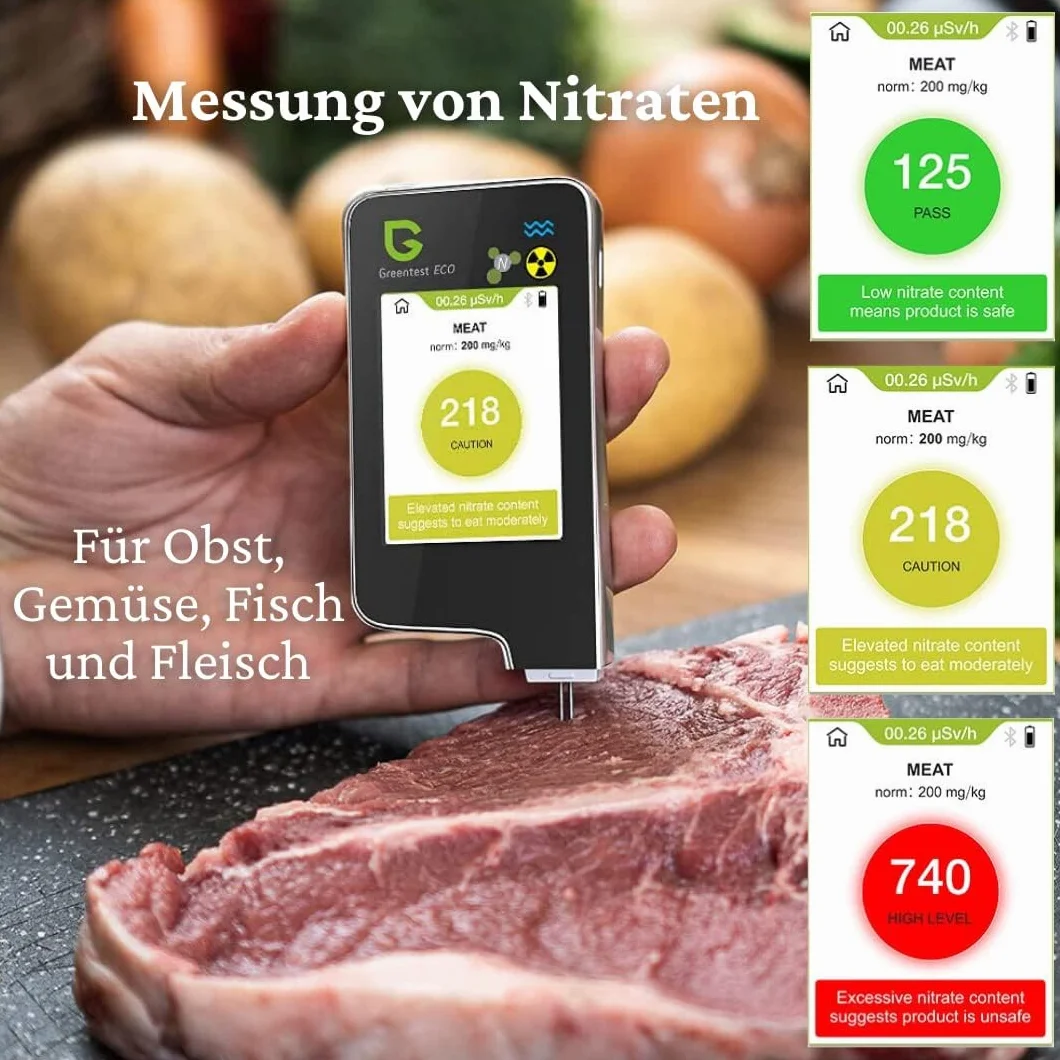 Greentest Eco 5 Testeur numérique de nitrate alimentaire 6 en 1, détecteur de rayonnement, compteur Geiger, compteur de qualité de l'eau, dureté TDS PPM, analyseur dosimètre pour légumes, fruits