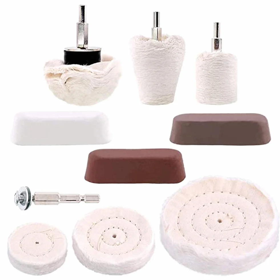 Set de disques de polissage avec pâtes à polir 10 pièces - Disques de polissage pour visseuse sans fil - Pour le polissage de l’aluminium et de l’acier inoxydable