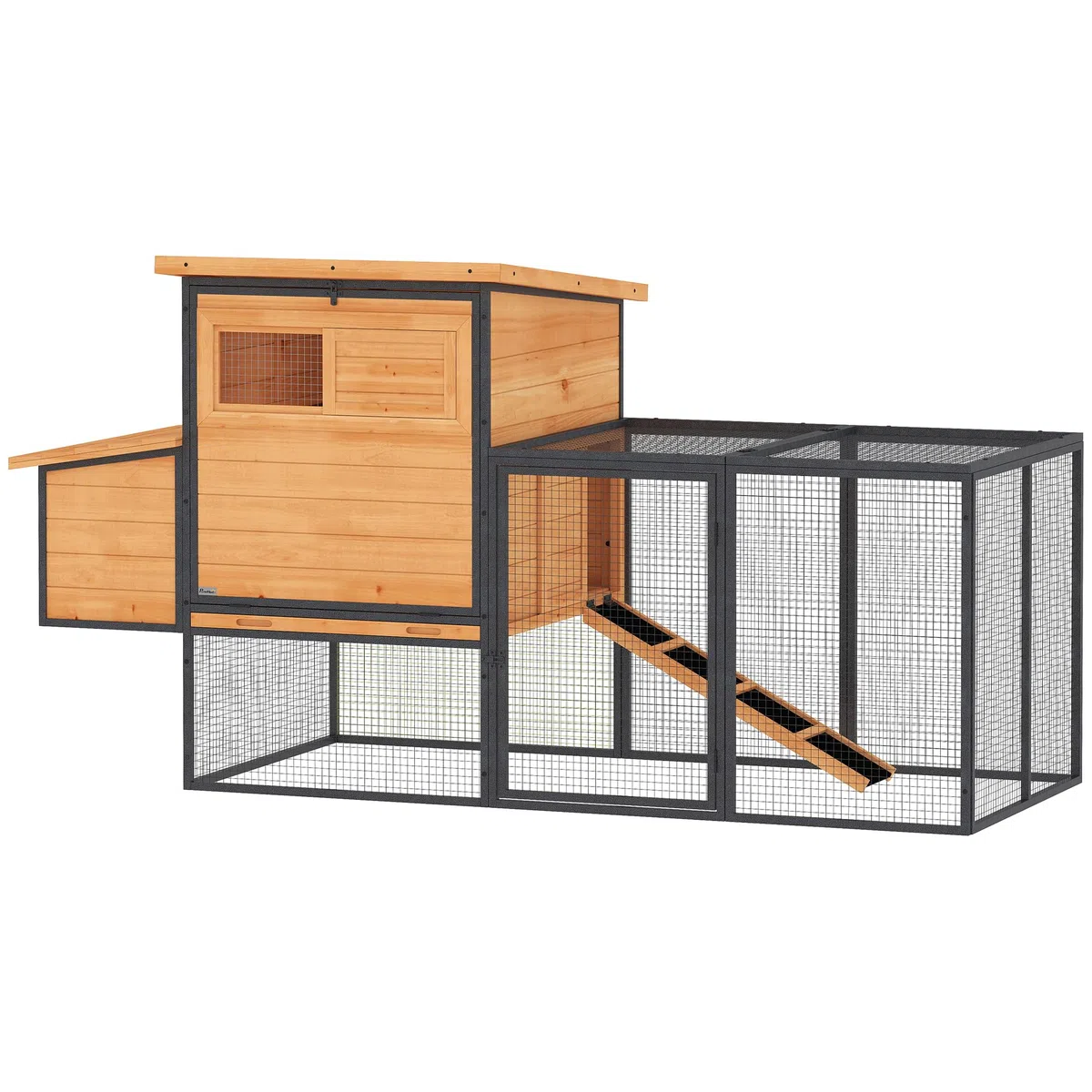 PawHut Poulailler XXL Bois 3-5 Poules Grand Enclos 192x81,5x104cm Orange