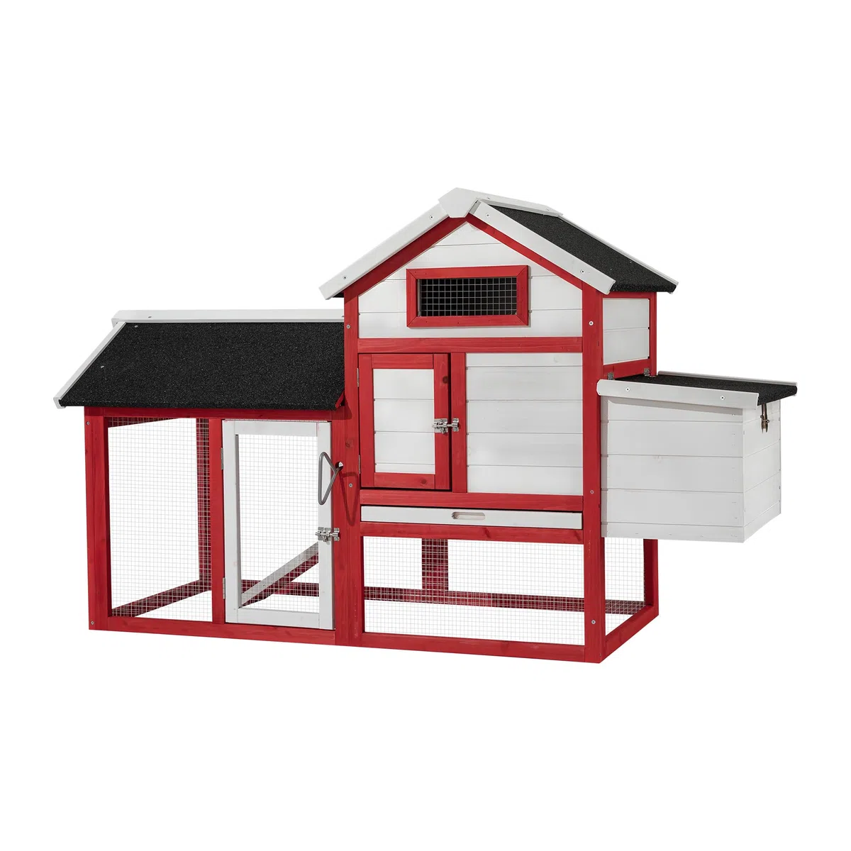 Wiltec Poulailler avec Nichoir, Enclos & Pondoir – 1155 x 520 mm – en Bois Sapin – Toit bitumé – avec Grillage et Bac à crottes – Maison pour Petits Animaux, Poules, volaille Clapier