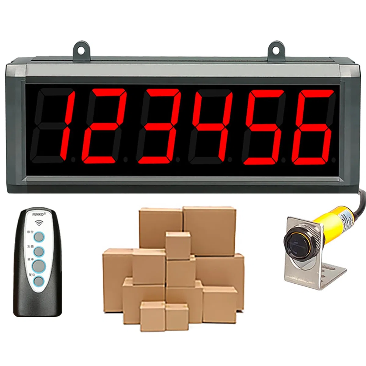 Compteur électronique, totalisateur numérique avec affichage LED à 6 chiffres, détection de 30 m, compte jusqu'à 999999, pour bandes transporteuses, produits