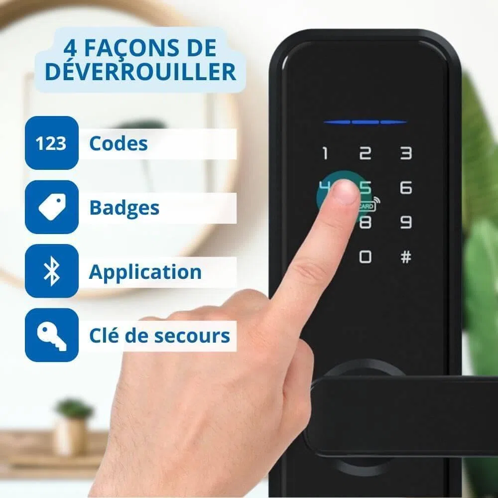 LOCKY-1 Serrure connectée Code, Badge, App, Bluetooth, Poignée intégrée